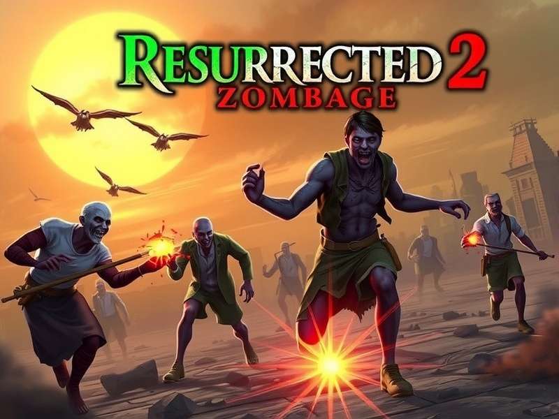 Resurrected 2 Zombage गेमप्ले दृश्य जिसमें ज़ोंबी हॉर्ड्स और सर्वाइवर दिख रहे हैं