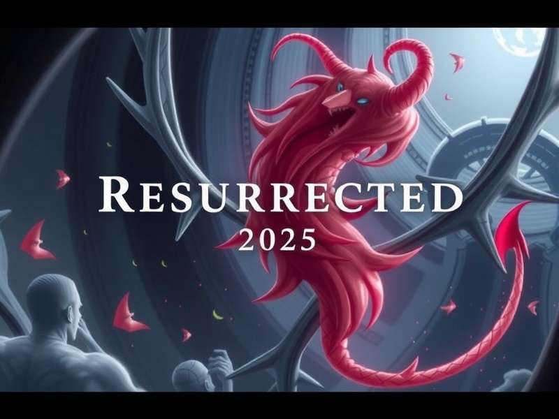 A mysterious and dark fantasy landscape with glowing runes, symbolizing the endgame of Resurrected 2025
