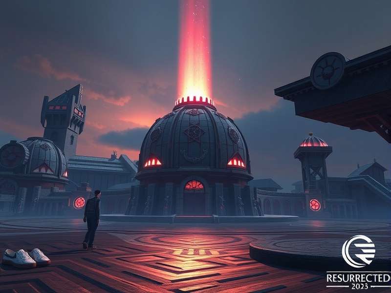 Resurrected 2023 Plot — cinematic scene with dark fantasy theme and golden accents